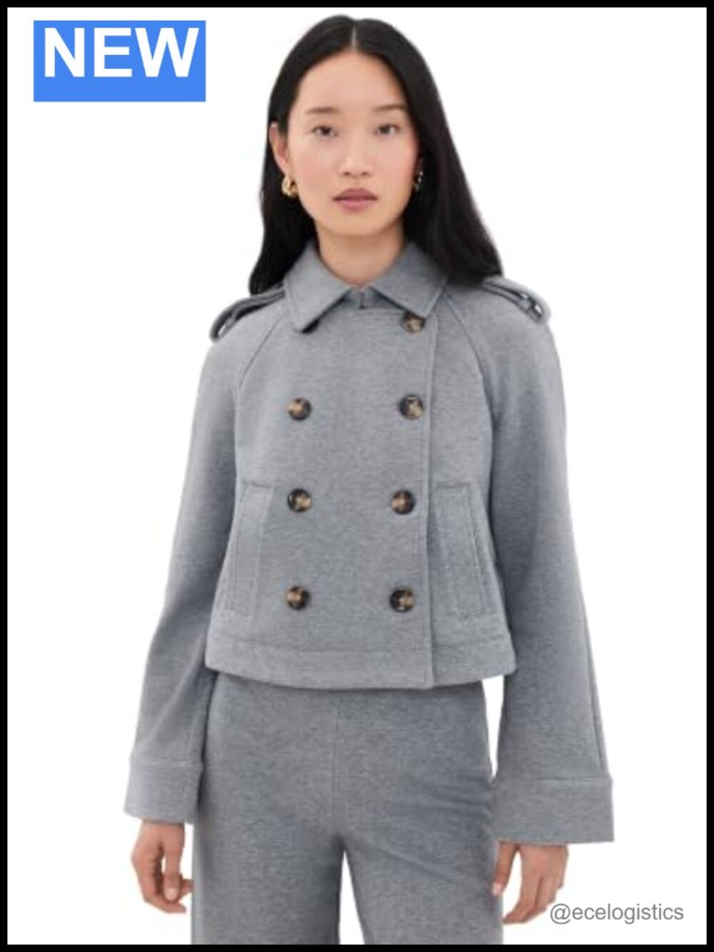 Cropped Trench Coat Double-Breasted Cotton-Polyester Blend